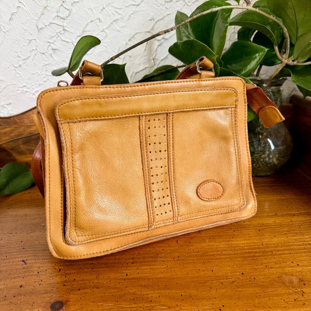 Vintage Leather Shoulder Bag Tan Genuine Leather Hong Kong Purse 80s